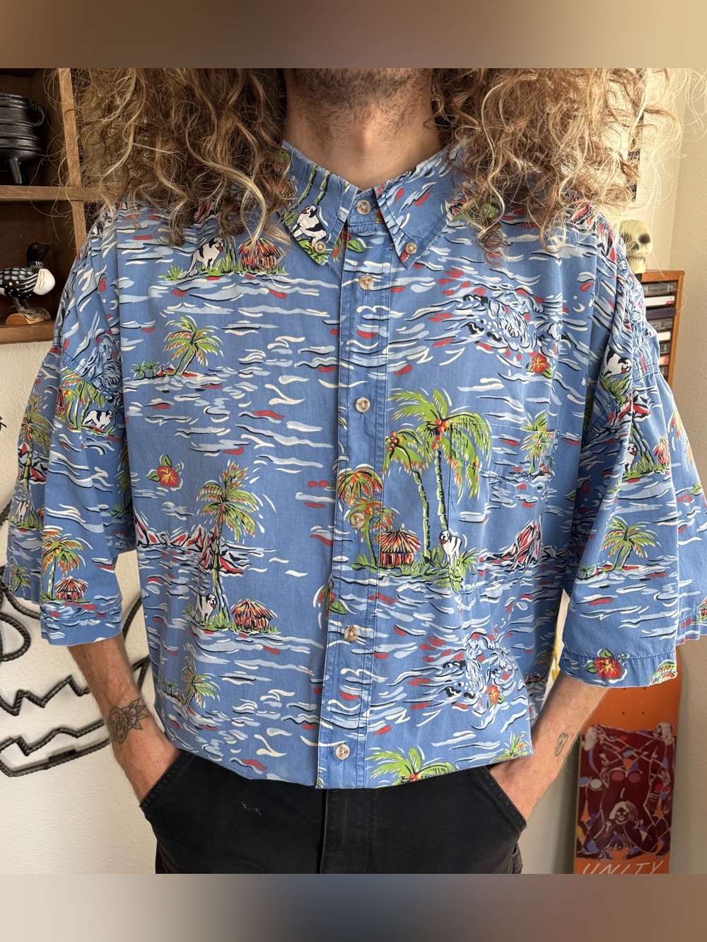Vintage 90s Big Dogs Hawaiian Novelty Shirt ~ Size 4XL